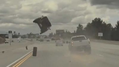 Kia Soul Goes Airborne After Smashing Into Runaway Wheel In Wild Crash