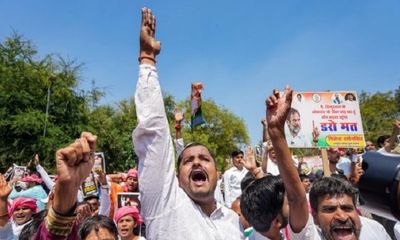 IYC members protest over disqualification of Rahul Gandhi as MP