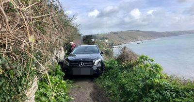 West Country coastal path blocked by Mercedes after driver took strange route