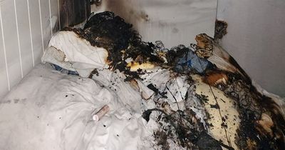 The shocking damage after laptop left charging on bed causes fire