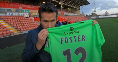 Ryan Reynolds reacts to smell of Ben Foster's shirt after Wrexham debut win