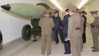 North Korea unveils new nuclear warheads as US air carrier arrives in South