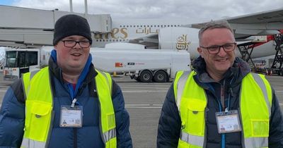 Glasgow dad amazed as plane spotting helps autistic son feel calm as he watches Emirates Airbus land