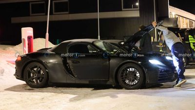 2025 Porsche Boxster EV Prototypes Spotted At Tesla Supercharger