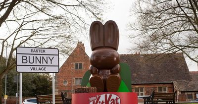 KitKat renames village and installs a 10ft chocolate Easter bunny