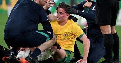 Cammy Devlin hailed for bravery by Australia boss as bloodied Hearts star plays on with stitches in nasty head injury