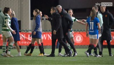 Celtic coach Fran Alonso reacts after headbutt from Rangers coach