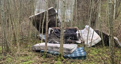 Feckless Midlothian fly tippers dump pile of old mattresses over side of bridge