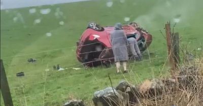 Car flips into field after Scots road crash as fleeing driver abandons motor