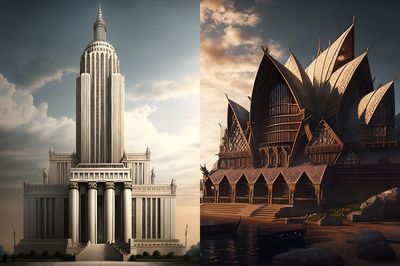 Landmarks redesigned by AI with historic architectural styles, from the Empire State Building to Big Ben