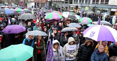 Striking NI health care workers call for pay justice at City Hall protest rally