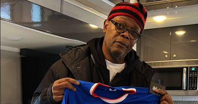 Samuel L Jackson poses with Rangers strip as star shoots scenes in Scots town