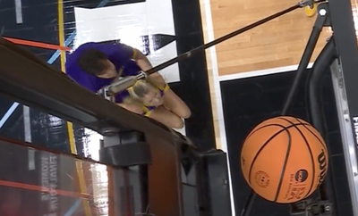 LSU cheerleaders liberated a stuck basketball during Virginia Tech-LSU Final Four