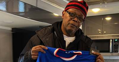 Samuel L Jackson poses with Rangers shirt as star shoots scenes for new film