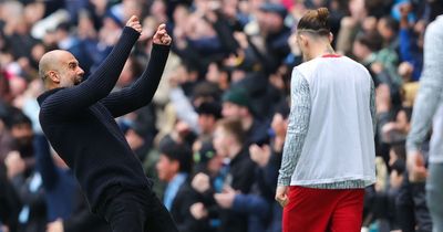 Man City manager Pep Guardiola explains his celebration in front of Liverpool substitutes