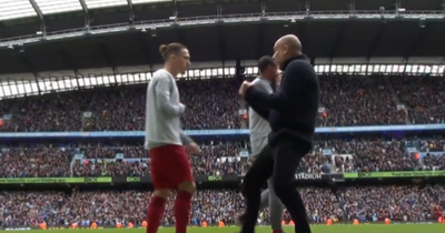 'My manager' - Man City fans say same thing after Pep Guardiola celebration right in front of Kostas Tsimikas