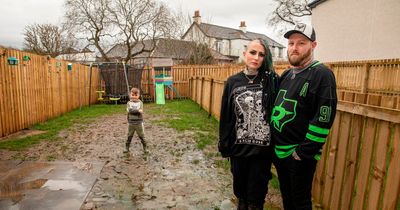 Family's new build home nightmare as flooded garden turns into 'SWAMP'