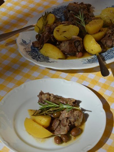 Rachel Roddy’s recipe for braised goat with rosemary and potatoes