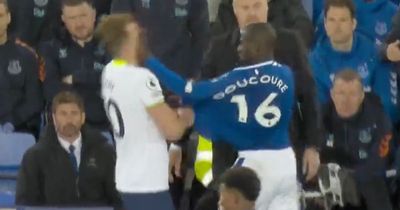 Harry Kane struck in face in moment of madness as Abdoulaye Doucoure sent off for Everton