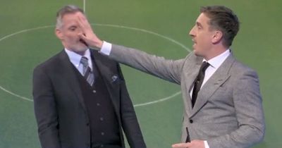 Gary Neville hits Jamie Carragher in the face as he recreates Harry Kane red card incident