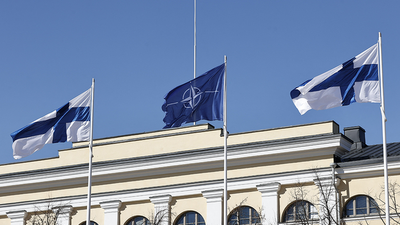 Watch: Nato secretary general and Finnish president mark Finland’s accession to alliance
