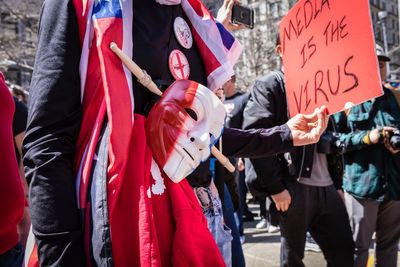 ‘Trump or death’: The grim circus in Manhattan as far-right figures protest historic arraignment