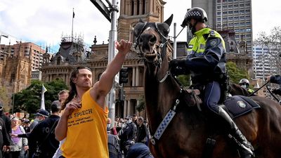 Man accused of punching police horse at anti-lockdown protest threatens to sue media outlets