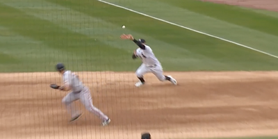 Joc Pederson hit a ball so hard that it pierced the webbing of Andrew Vaughn’s glove