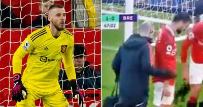 Bruno Fernandes spotted ‘waking up’ David de Gea in unseen footage of Man Utd win