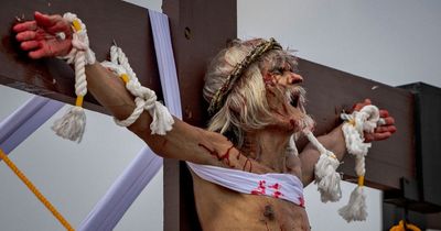 Man cries out in agony as he is NAILED to cross in real crucifixion on Good Friday