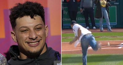Patrick Mahomes reacts to Travis Kelce's awful pitch for MLB side Cleveland Guardians