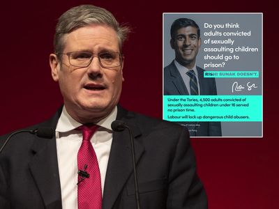 Labour to step up attack ads and accuse Sunak of effectively ‘decriminalising rape’