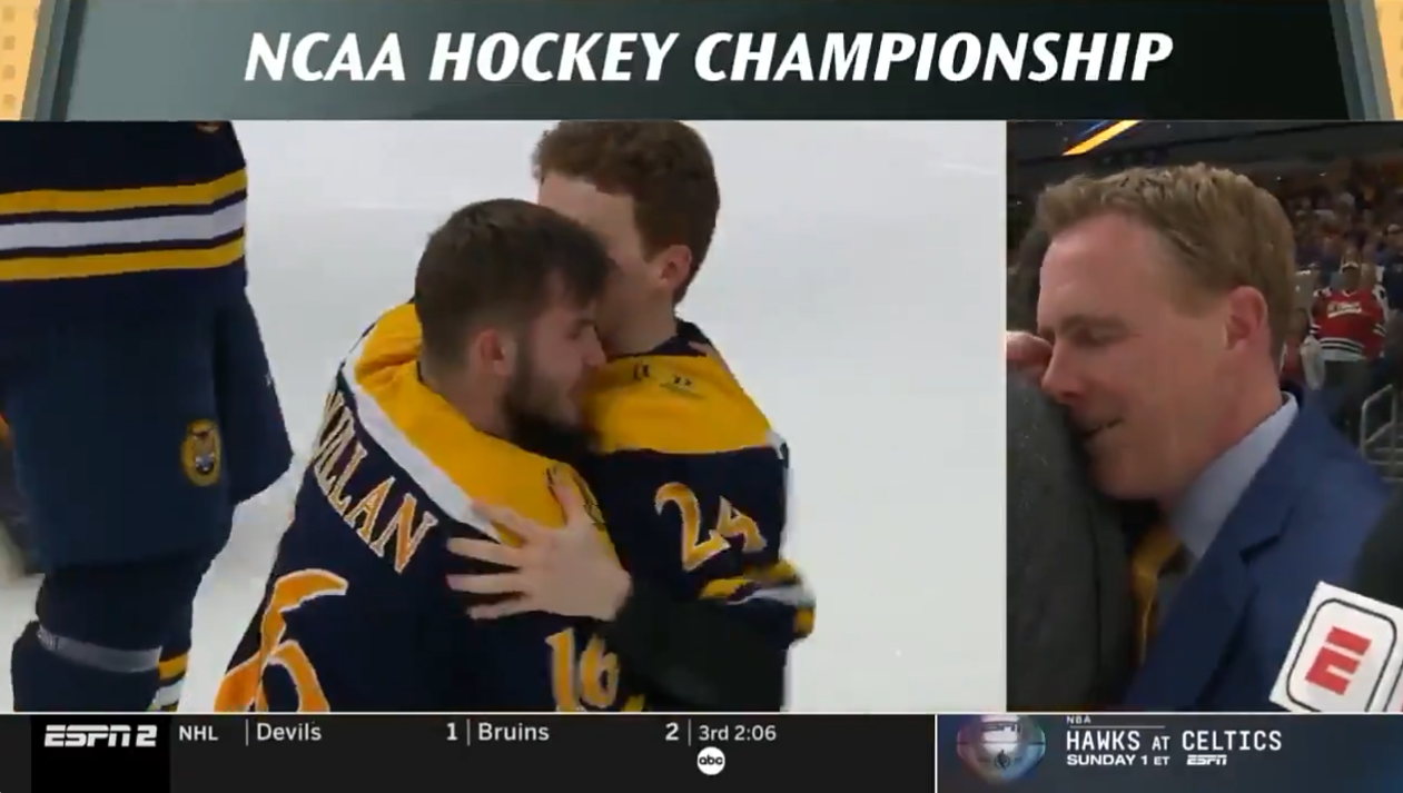 Quinnipiac’s ice hockey coach got a hug from an ESPN…