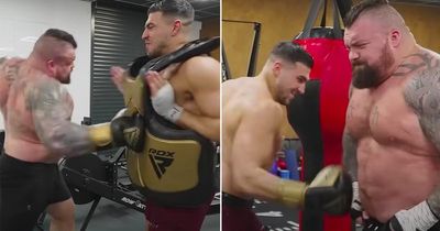 Tommy Fury trades body punches with 360lb ex-World's Strongest Man Eddie Hall