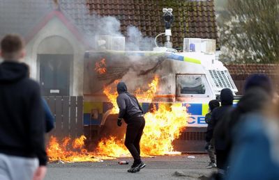 Police attacked with missiles during a republican march in Northern Ireland