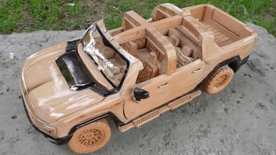 Watch GMC Hummer EV Wood Carving Turn Into A Real-Life Recreation