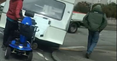 Caravan towed by mobility scooter spotted on streets of Cardiff