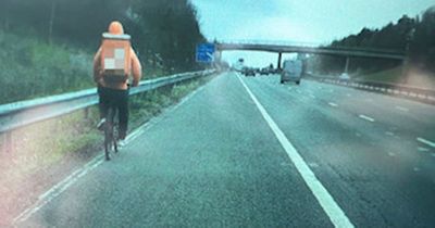 M5 food delivery cyclist spotted illegally pedalling down motorway