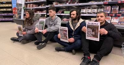 Campaigners stage 'sit in' of meat aisle in Nottingham Marks & Spencer store