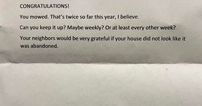 Neighbour sends rude 'congratulations' note after struggling dad-of-two mows lawn