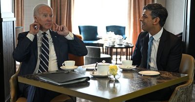 Rishi Sunak mocked as Joe Biden meets him for cup of tea in corner of hotel bar