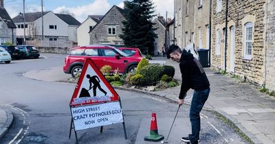 Man finds so many potholes in road he turns it into crazy golf course
