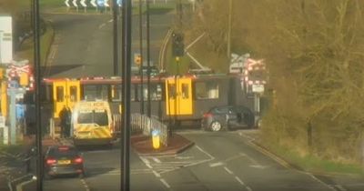 Lucky escape after car collides with Metro train on level crossing at Callerton Parkway Station