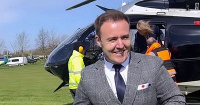 Coronation Street's Tyrone Dobbs arrives at Grand National in private helicopter