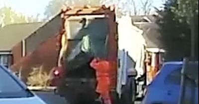 Bin worker baffles onlookers as he throws woman's entire wheelie bin into lorry