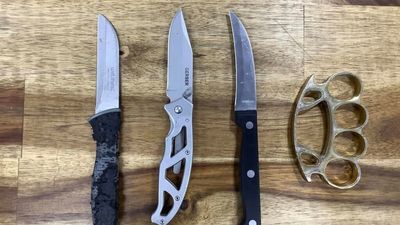 A machete, knives and a knuckleduster seized in Queensland knife crackdown