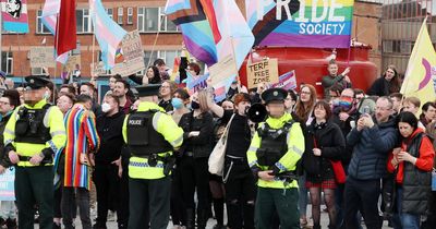 Heavy police presence divides transgender debate rallies in Belfast city centre