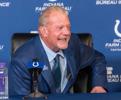 Colts owner Jim Irsay shows his team’s NFL draft hand
