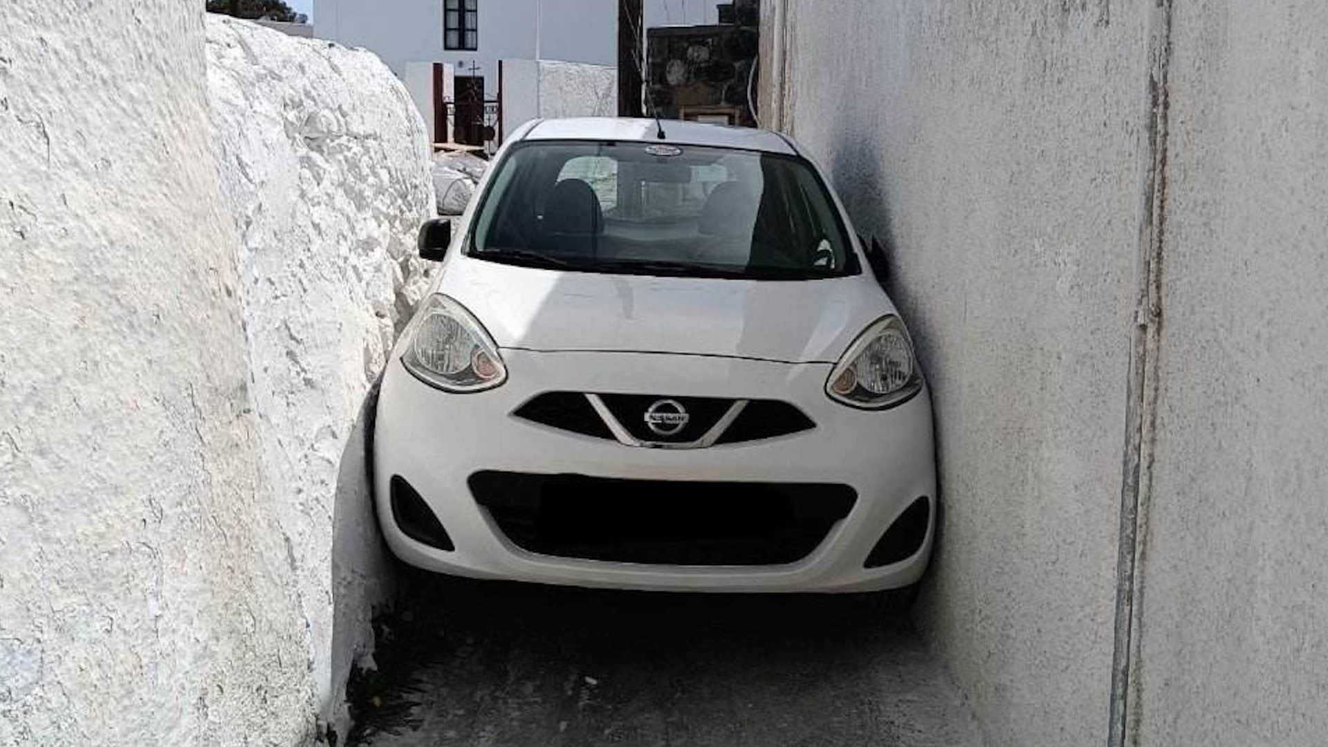 Tiny Nissan Micra Gets Stuck When Tourist Turns Down…