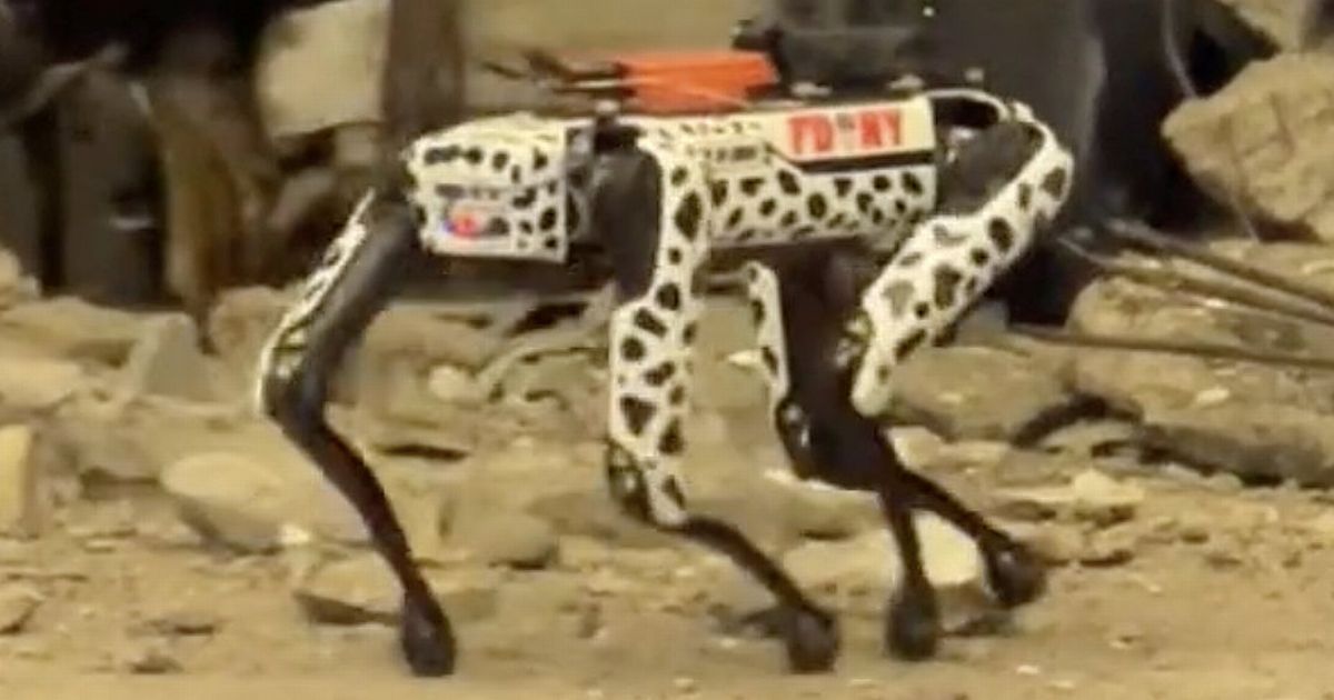 Robot Dog Exploding Robot dog spotted inspecting rubble at New York garage…